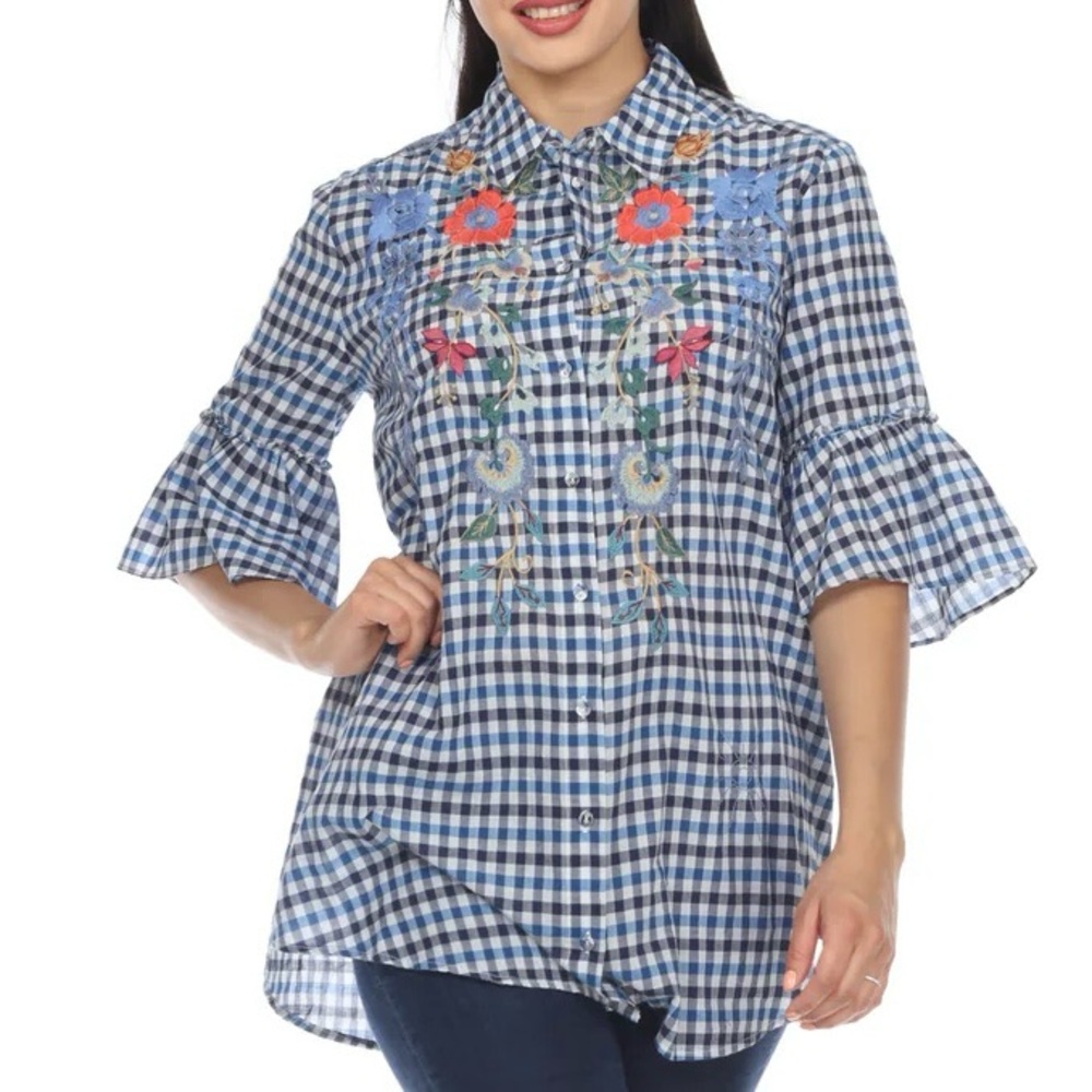 Johnny Was Workshop Tarn Ruffle Sleeve Tunic Size Medium